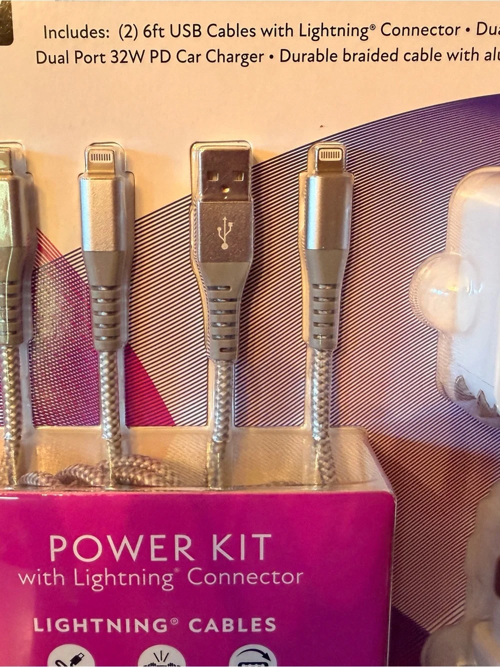 White & Pink Power Kit with Lightning Connector